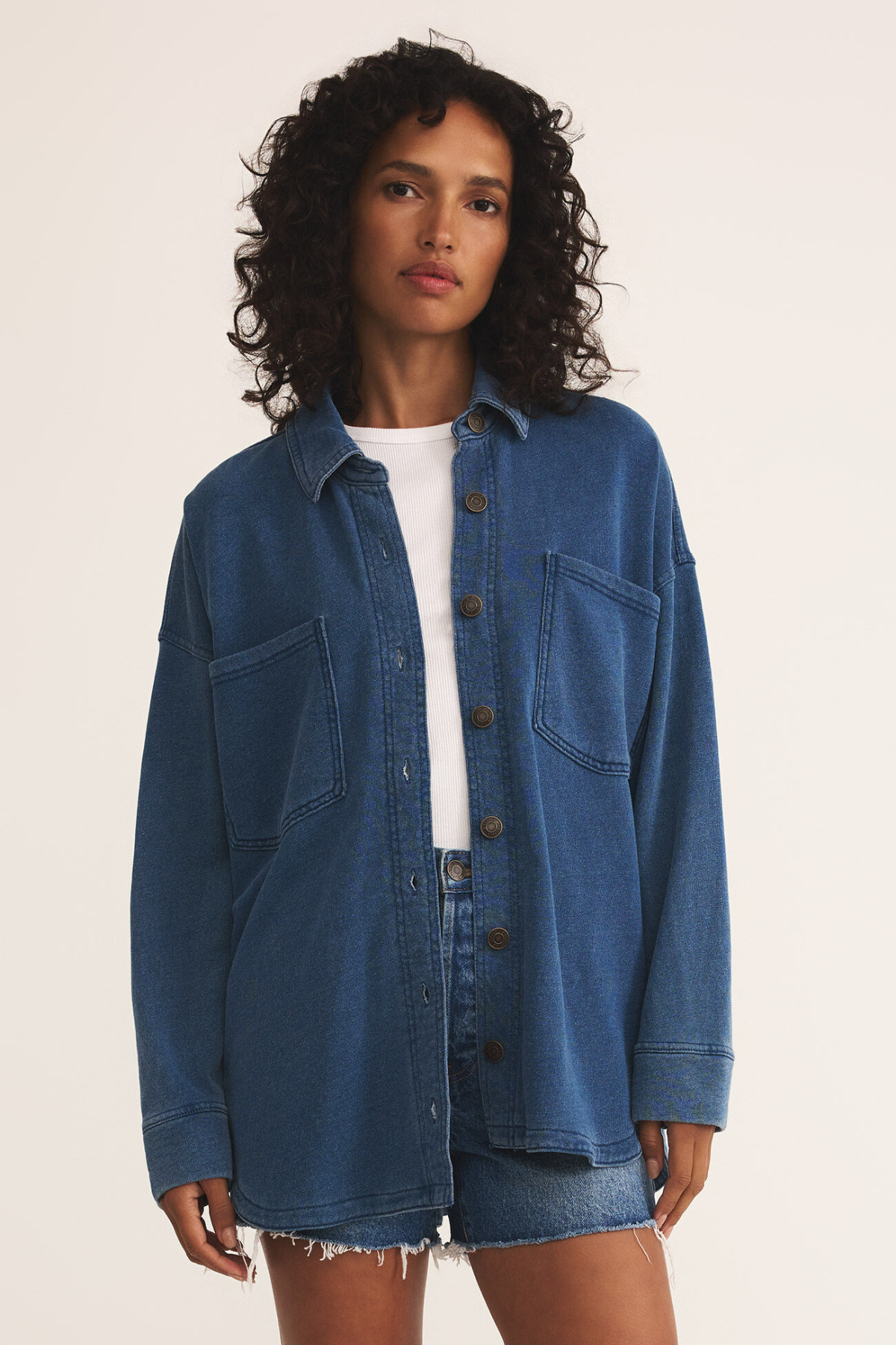 ジャケット・アウター stretch denim long sleeve jacket Z SUPPLY - ALL DAY KNIT DENIM JACKET VINTAGE INDIGO
