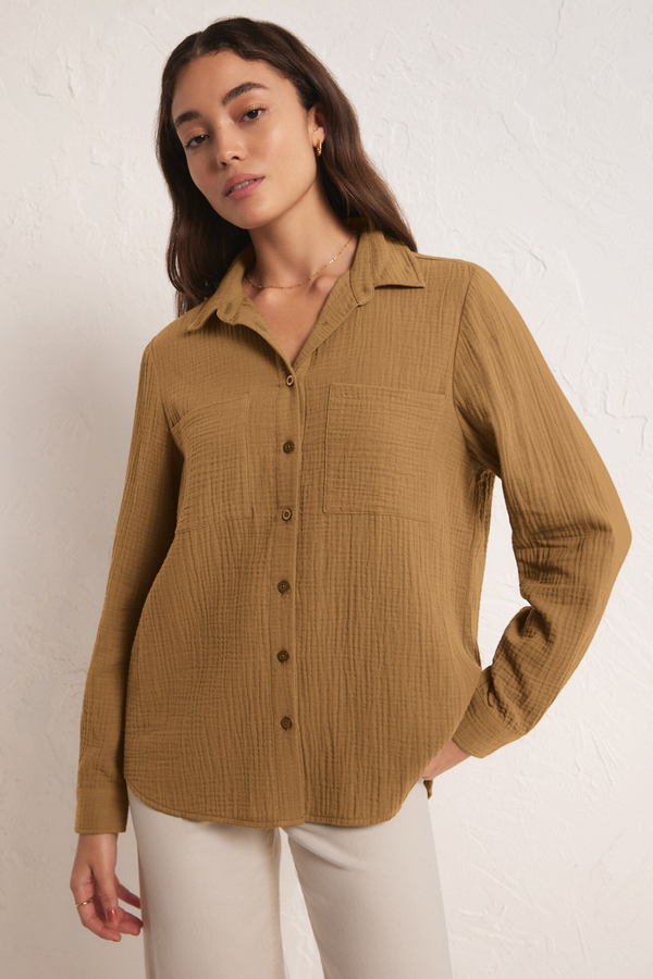 Z SUPPLY - KAILI BUTTON UP GAUZE TOP OTTER