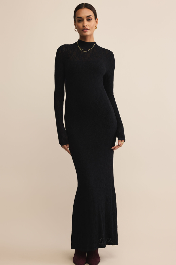 Z SUPPLY - ADEN MESH SWEATER DRESS BLACK swirlboutique Z SUPPLY - ADEN MESH SWEATER DRESS BLACK swirlboutique