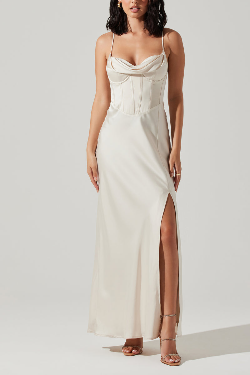 ASTR THE LABEL - CANNES SATIN BUSTIER MAXI DRESS CHAMPAGNE