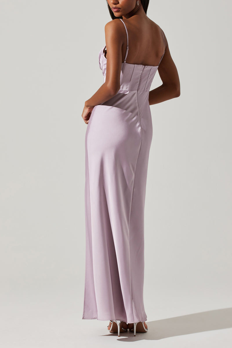 ASTR THE LABEL - CANNES SATIN BUSTIER MAXI DRESS SILVER LILAC