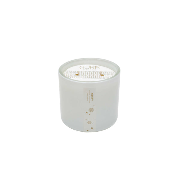 AURA CANDLES - MERRY WHITE GLASS 2 WICK