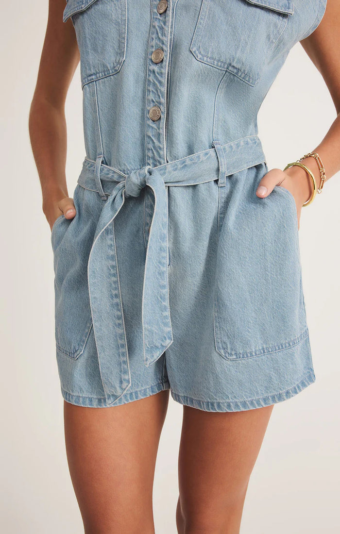ルームウェア・パジャマ [DROP DROP DROP] DRP All Round Wear Set : MILD MEMORY BLUE Z SUPPLY - DASH LUXE SOFT DENIM ROMPER – swirlboutique