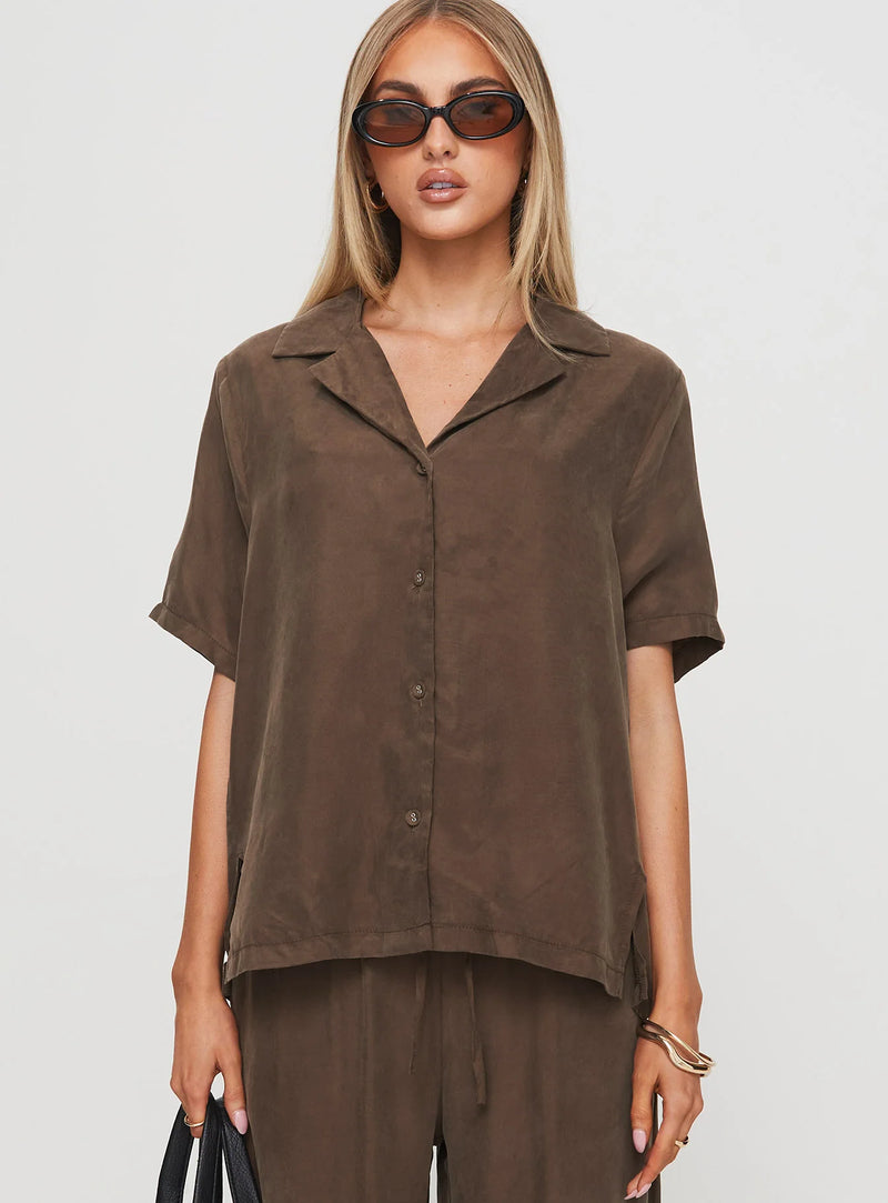 PRINCESS POLLY - TRANQUILIS SHIRT BROWN