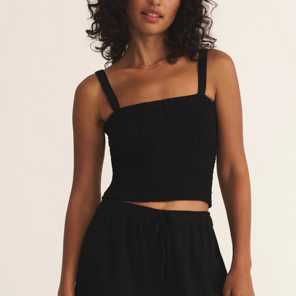 Z SUPPLY - AMELIE SMOCKED LINEN CROPPED TOP BLACK – swirlboutique