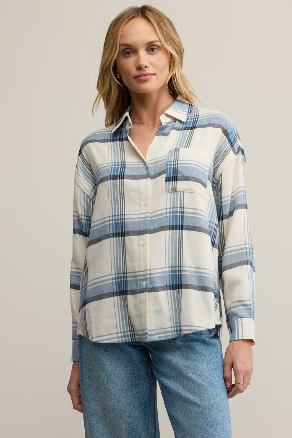 Z SUPPLY - RIVER PLAID BUTTON UP VINTAGE INDIGO