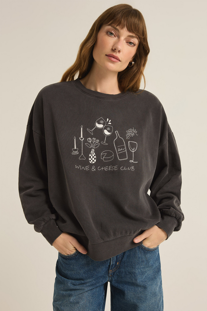 Z SUPPLY - WINE CLUB SUNDAY SWEATSHIRT BLACK SAND