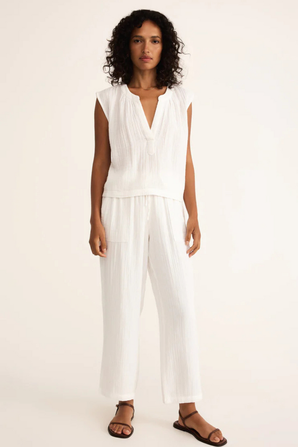 Z SUPPLY - PLAZA AIRY GAUZE ANKLE PANT WHITE