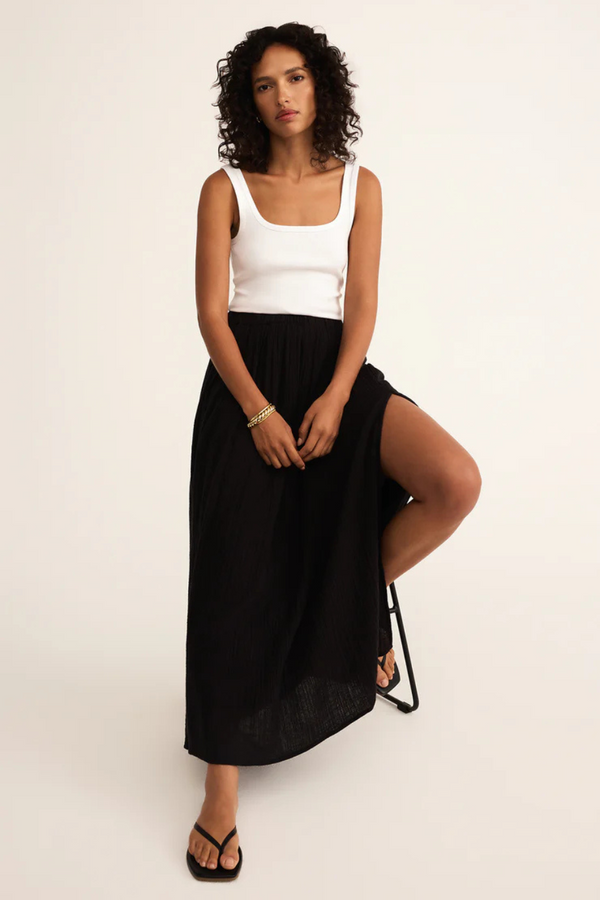 Z SUPPLY - REINA AIRY GAUZE MIDI SKIRT BLACK