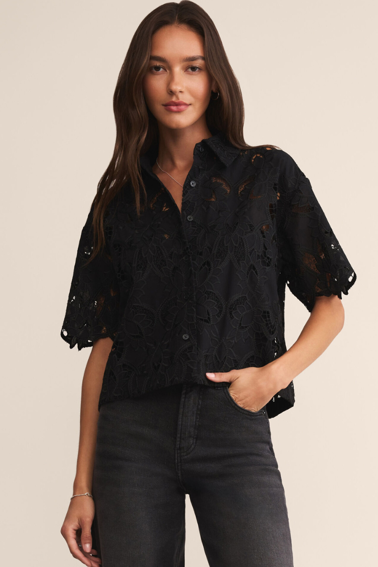 Z SUPPLY - MIDNIGHT EMBROIDERED TOP BLACK
