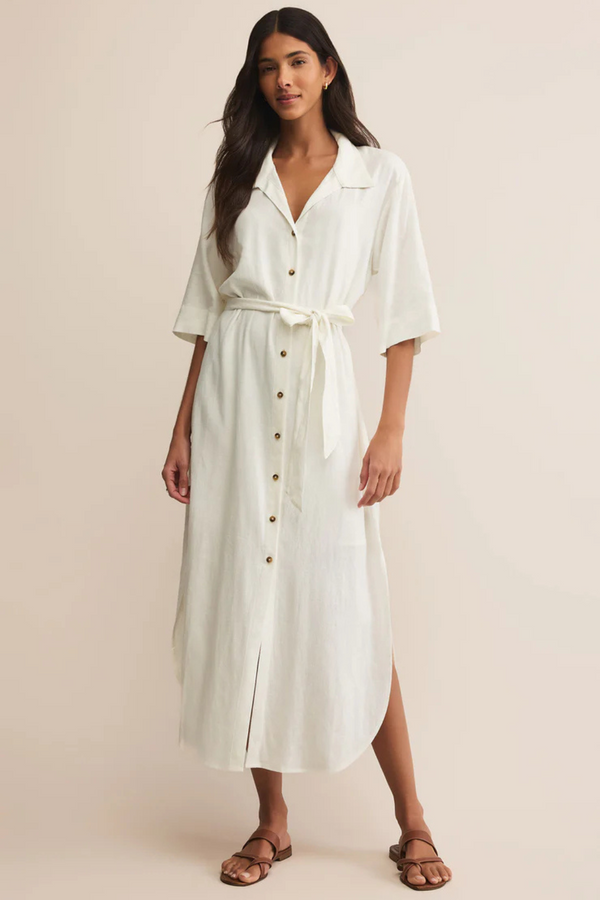 Z SUPPLY -  BRISE LINEN MIDI SHIRT DRESS WHITE