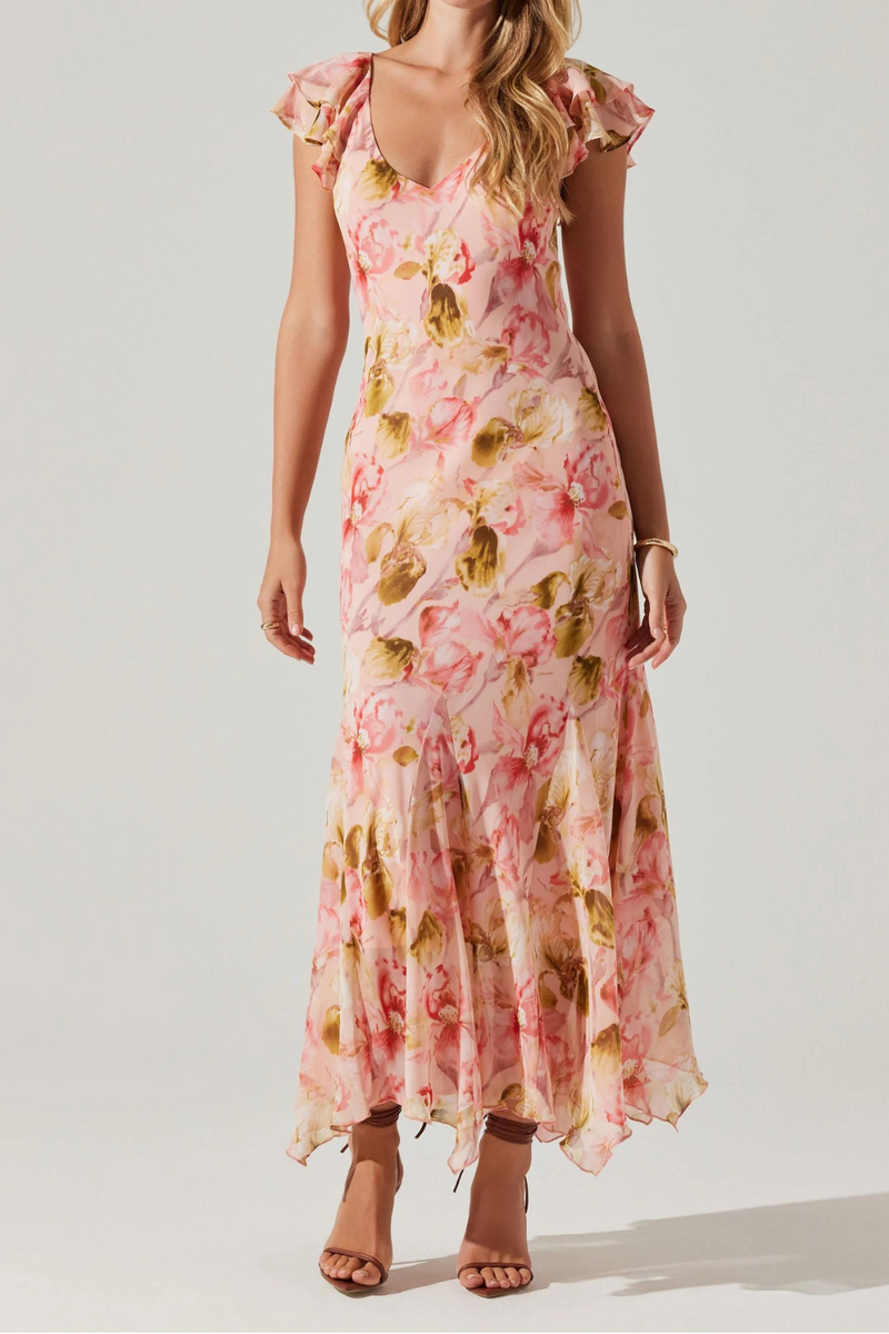 ASTR THE LABEL - WISTERIA FLUTTER SLEEVE MAXI DRESS