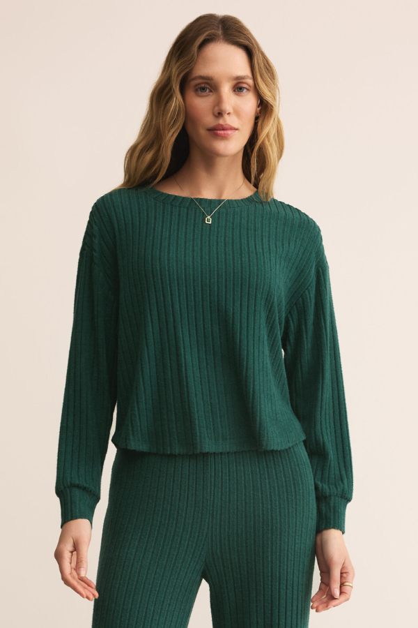 Z SUPPLY - ELFIE RIB LONG SLEEVE TOP MISTLETOE