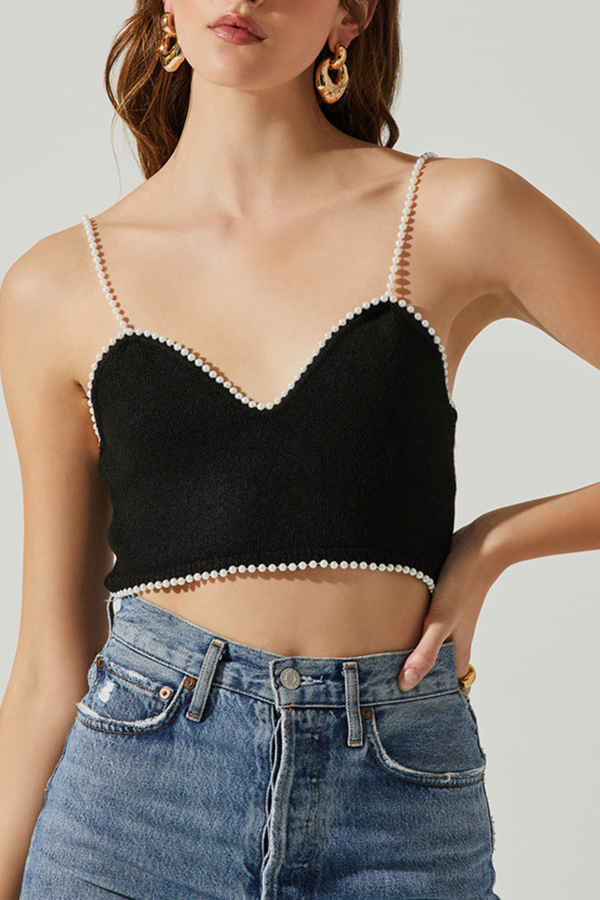 ASTR THE LABEL - KIRA PEARL EMBELLISHED SWEATER TOP