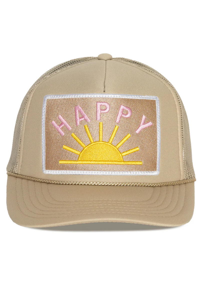 FRIDAY FEELIN - HAPPY SUN TRUCKER HAT TAN