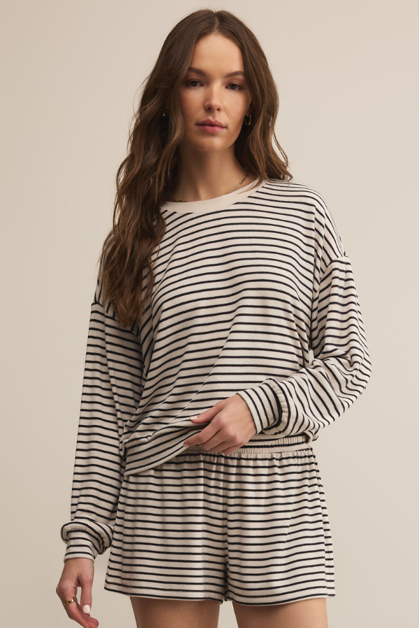 Z SUPPLY - LUXE STRIPE LONG SLEEVE TOP CRYSTAL