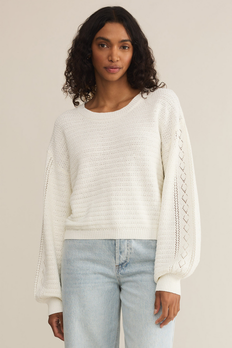 Z SUPPLY - WHITNEY CROCHET SWEATER WHITE