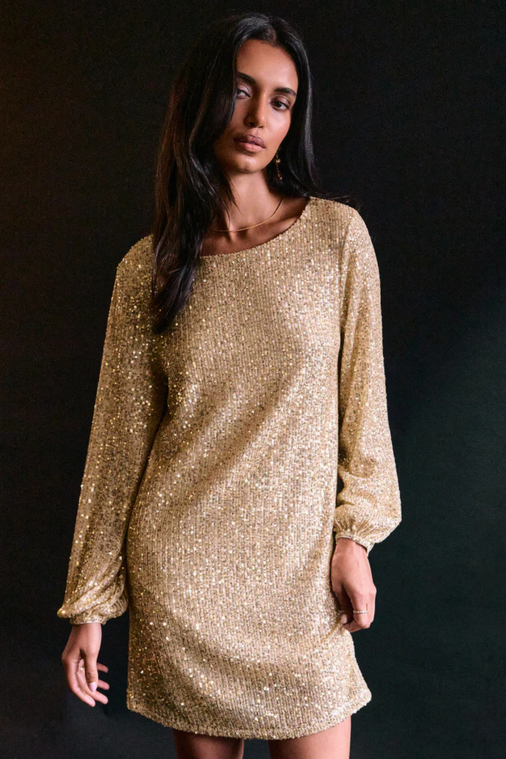 white christmas dresses City and Sparkle Short Sleeve Sequin Shift Dress In Champagne