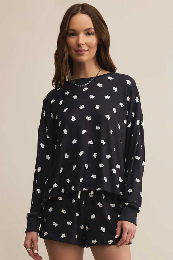 Z SUPPLY - REGAN GHOST LONG SLEEVE TOP BLACK SAND