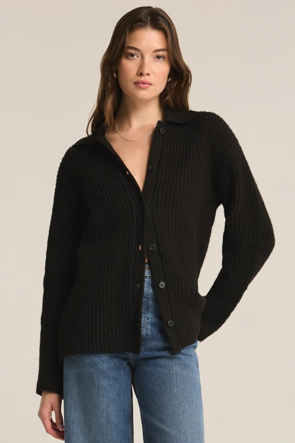 Z SUPPLY - LENNIE BUTTON UP SWEATER BLACK