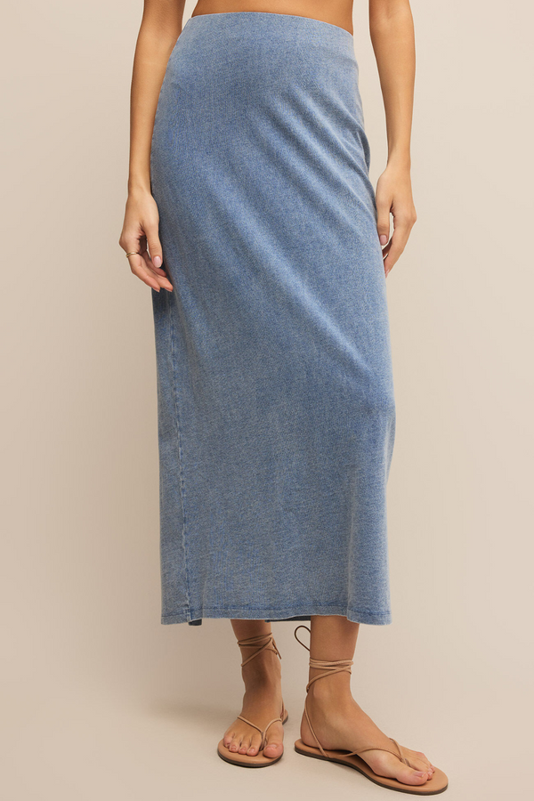 Z SUPPLY - GAIL JERSEY DENIM MIDI SKIRT MEDIUM INDIGO