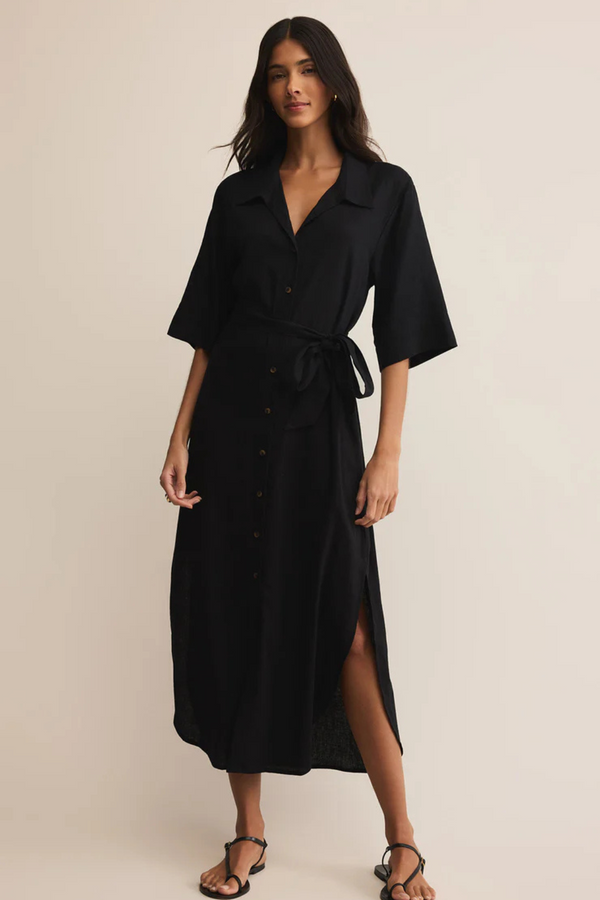 Z SUPPLY - BRISE LINEN MIDI DRESS BLACK