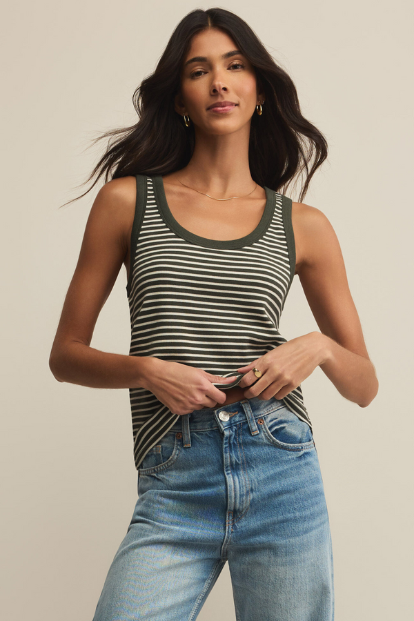 Z SUPPLY - ELIN STRIPE RIB TANK DARK AGAVE