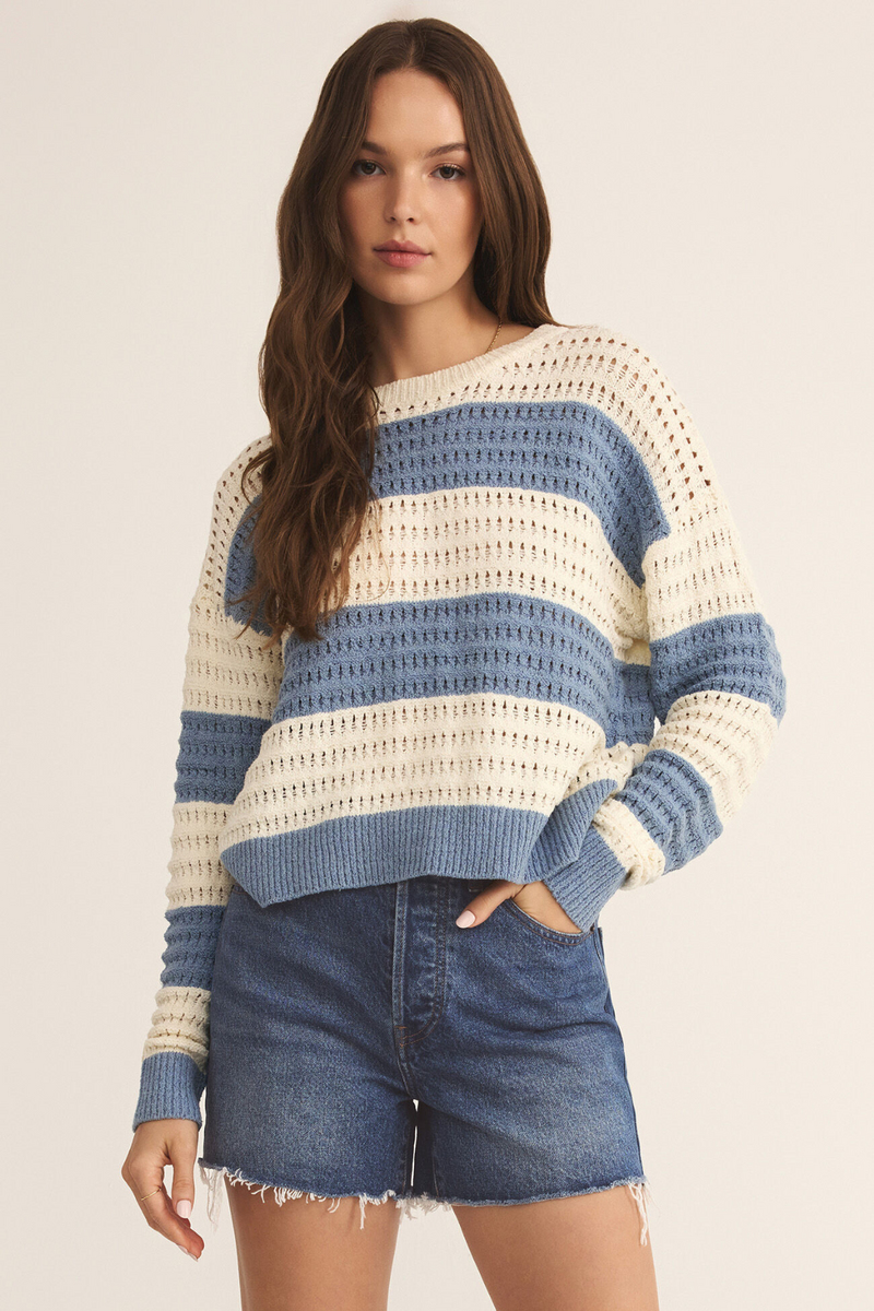 Z SUPPLY - BONAPARTE STRIPE CROCHET SWEATER LIGHT DENIM