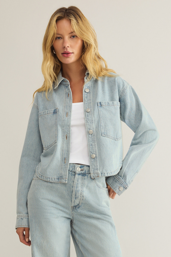 Z SUPPLY - ALL DAY CROPPED KNIT DENIM JACKET FADED INDIGO
