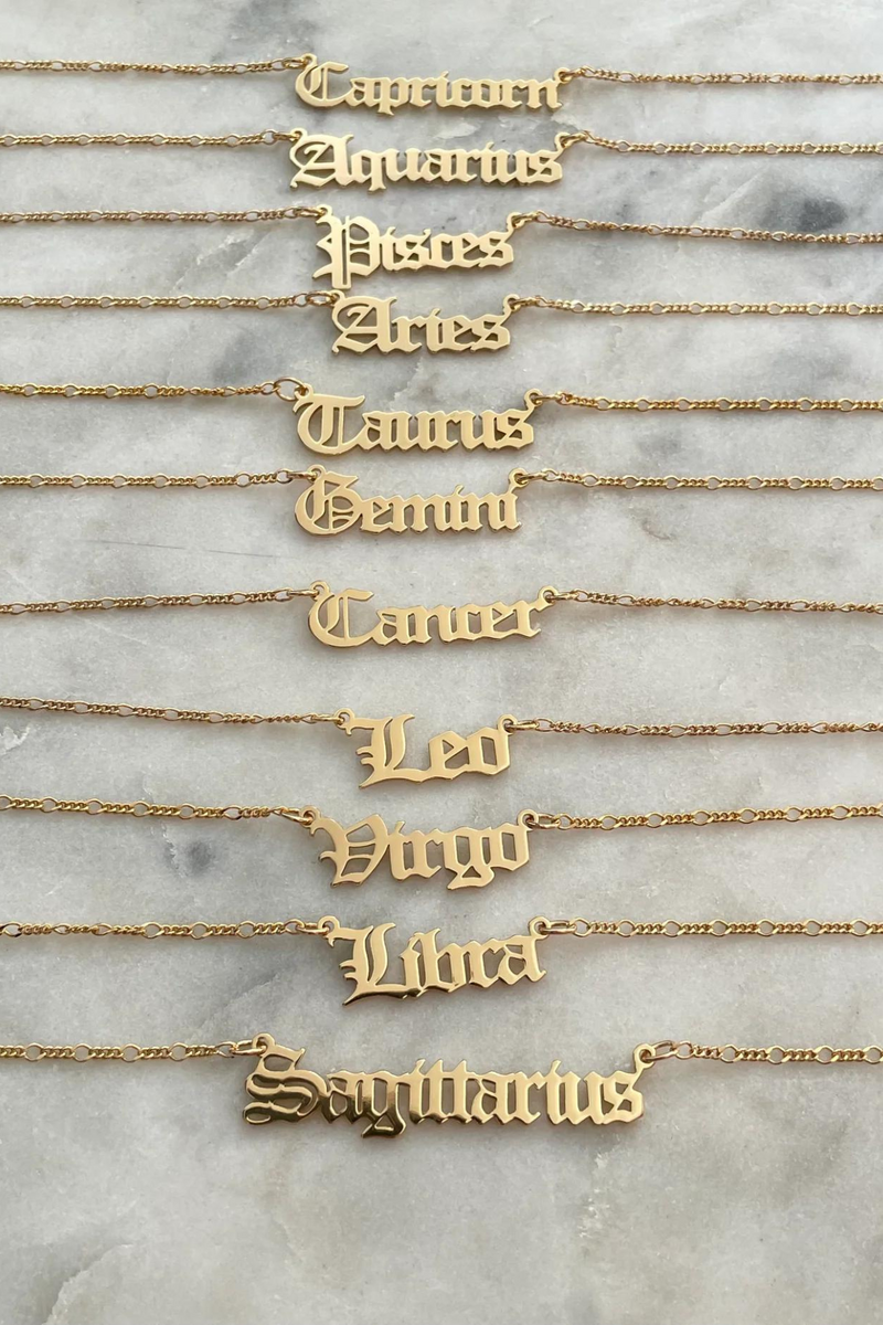 Old english zodiac sign necklace deals