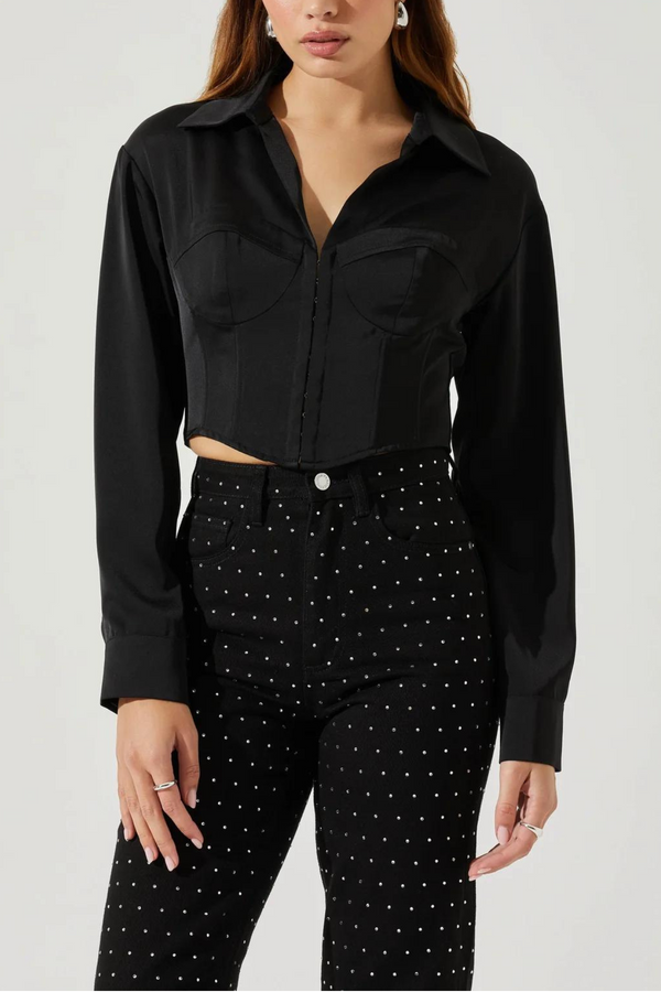 ASTR THE LABEL - VALERIE LONG SLEEVE CORSET TOP BLACK