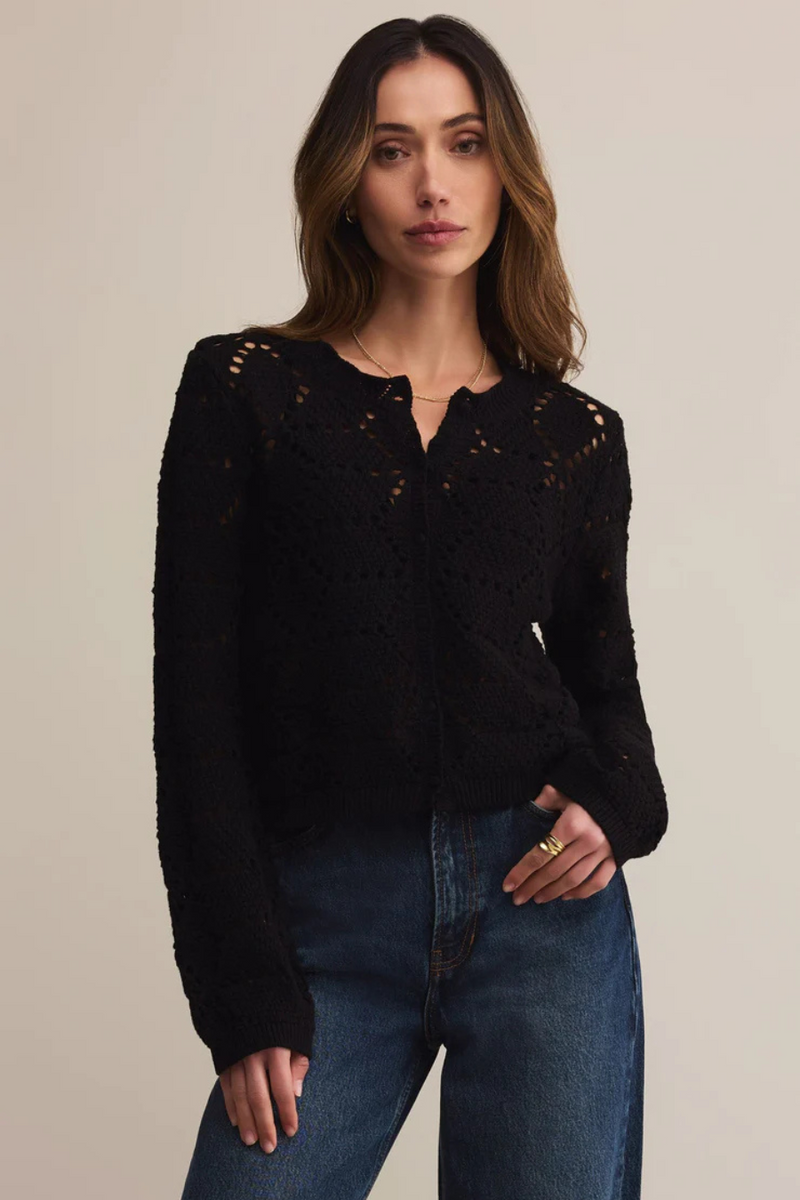 Z SUPPLY - ROSALYN DIAMOND SWEATER CARDIGAN BLACK