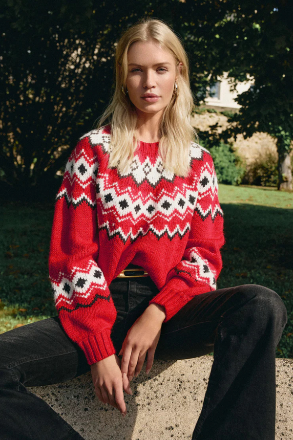 Z SUPPLY - ADORNMENT FAIR ISLE SWEATER FESTIVE RED