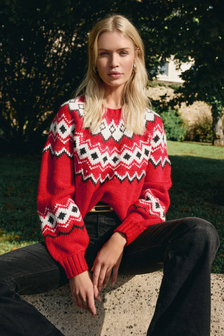 Z SUPPLY - ADORNMENT FAIR ISLE SWEATER FESTIVE RED