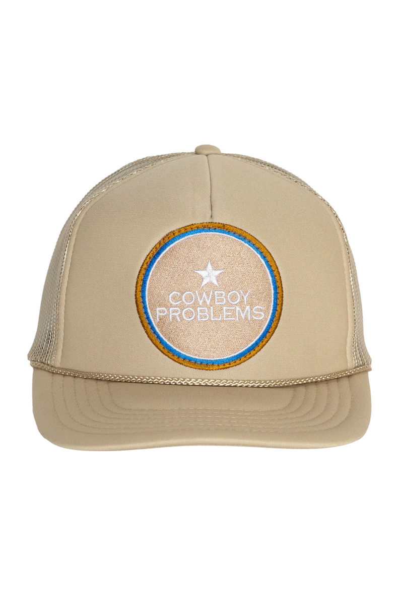 FRIDAY FEELIN - COWBOY PROBLEMS TRUCKER HAT TAN