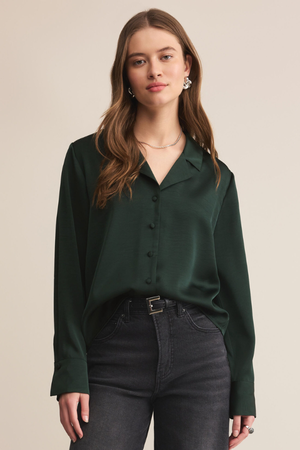 Z SUPPLY - ANA SATIN TOP GARLAND GREEN