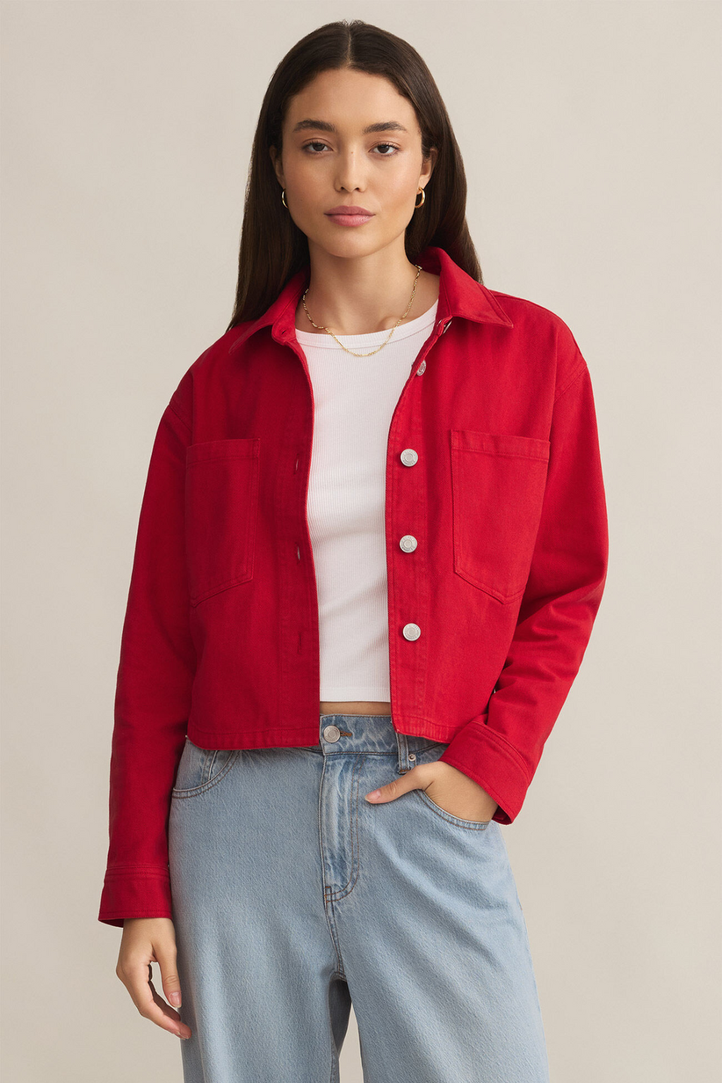 【COSYHARU】Unbalance Pocket Denim Jacket Z SUPPLY - ALL DAY CROPPED DENIM JACKET CHERRY – swirlboutique