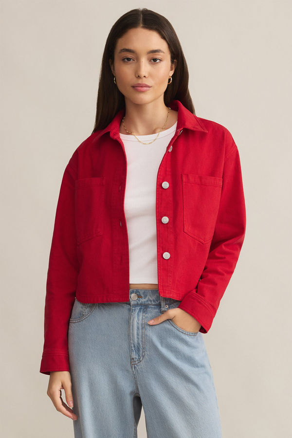 Z SUPPLY - ALL DAY CROPPED DENIM JACKET CHERRY