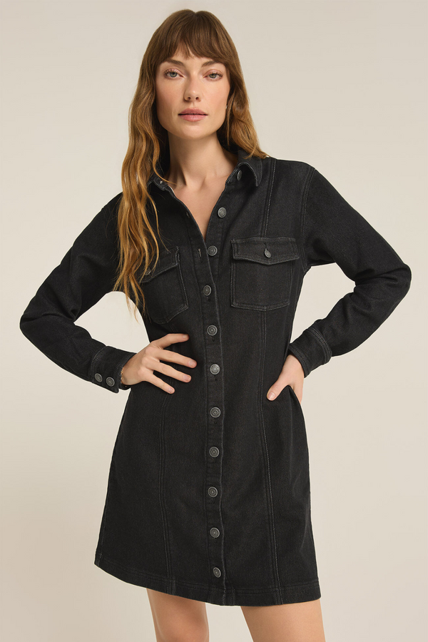 Z SUPPLY - CANDICE PERFECT KNIT DENIM DRESS BLACK SAND