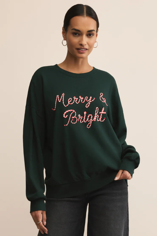 Z SUPPLY - BRIGHT SUNDAY SWEATSHIRT GARLAND GREEN