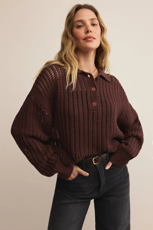 Z SUPPLY - LOOKING GLASS CROCHET POLO SWEATER