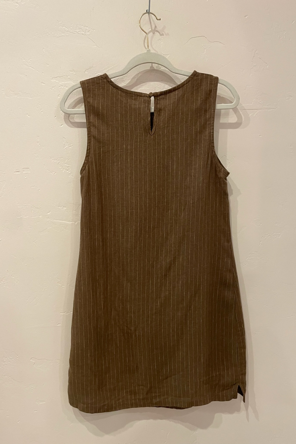 WE WORE WHAT - A-LINE MUSCLE DRESS PINSTRIPE BROWN