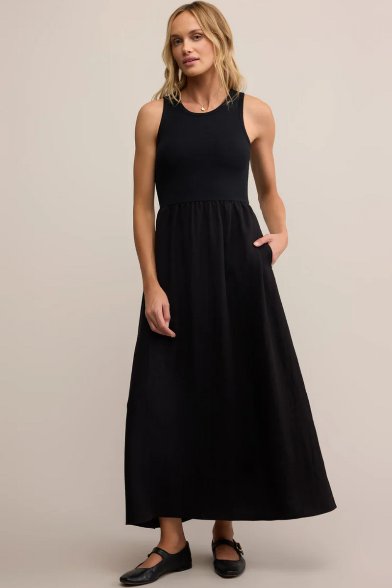 Z SUPPLY - CHARLOTTE RIB MIDI DRESS BLACK
