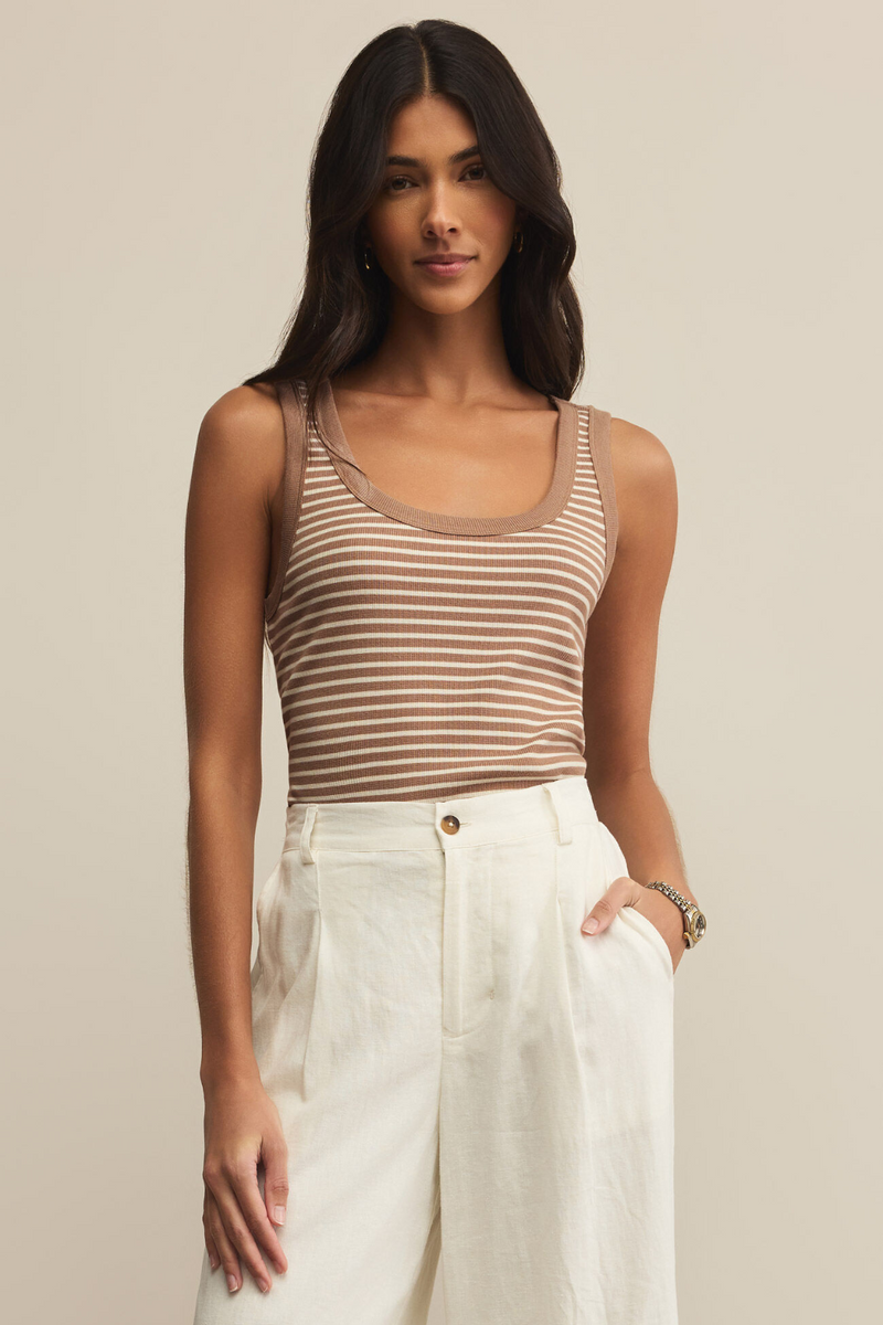 Z SUPPLY - ELIN STRIPE RIB TANK ICED COFFEE
