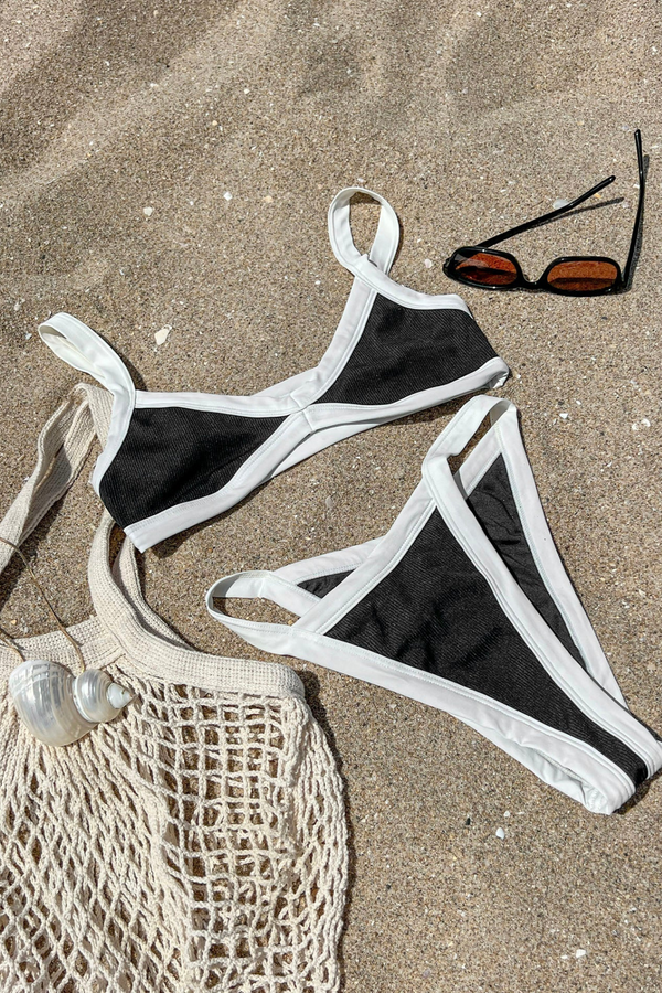 LSPACE - RIBBED MACKENZIE BIKINI BOTTOM BLACK CREAM