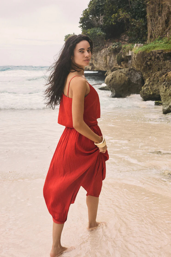 Z SUPPLY - NICOLINE CRINKLE MIDI SKIRT CABANA RED