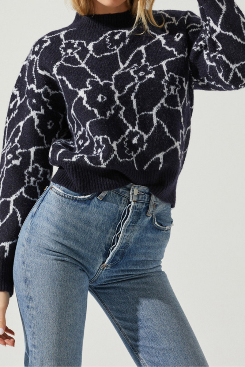 ASTR THE LABEL - SAIRA ABSTRACT FLORAL SWEATER