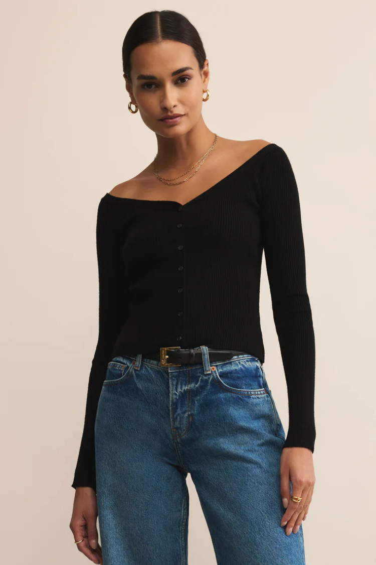 Z SUPPLY - JOVY OFF SHOULDER CROP TOP BLACK
