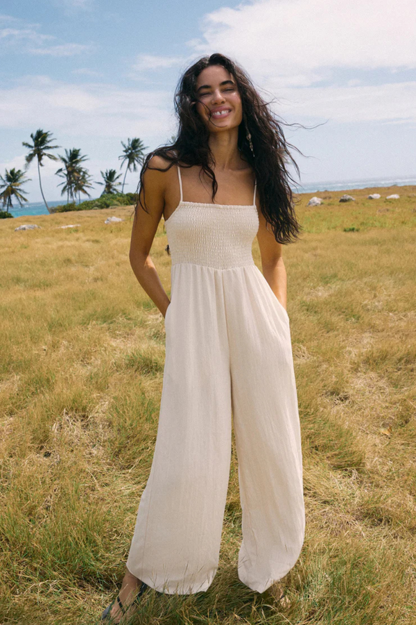 Z SUPPLY - BEACHSIDE SMOCKED JUMPSUIT  SEA SALT
