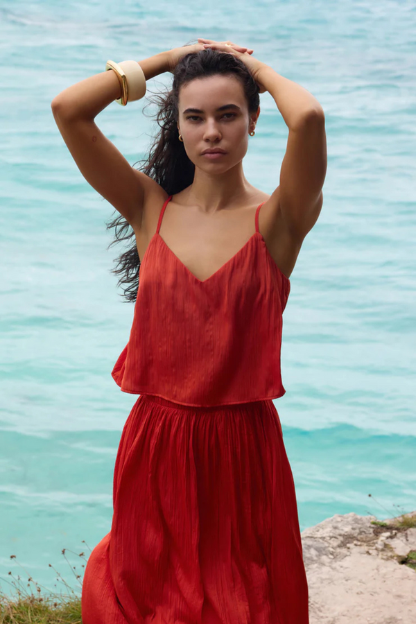 Z SUPPLY - FIORE SATIN CROP TANK CABANA RED
